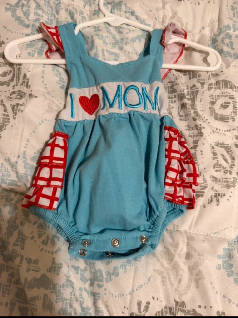 Source Unknown Blue Baby One-Piece Romper with Red Plaid Accents